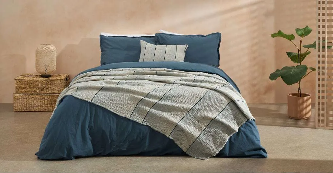 Sena Organic Cotton Stonewashed Duvet Cover + 2 Pillowcases, King, Indigo Blue