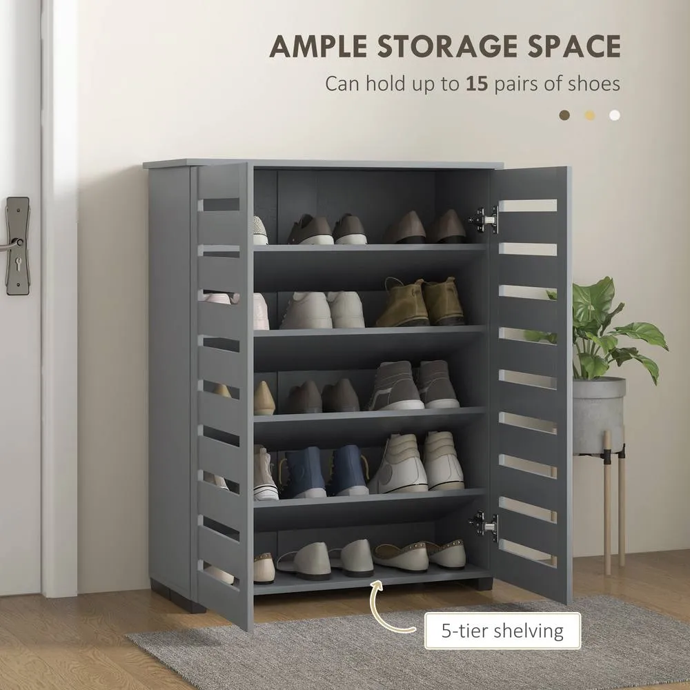 HOMCOM Shoe Storage Cabinet with Slatted Doors for 15 Pairs of Shoes in Dark Grey 4