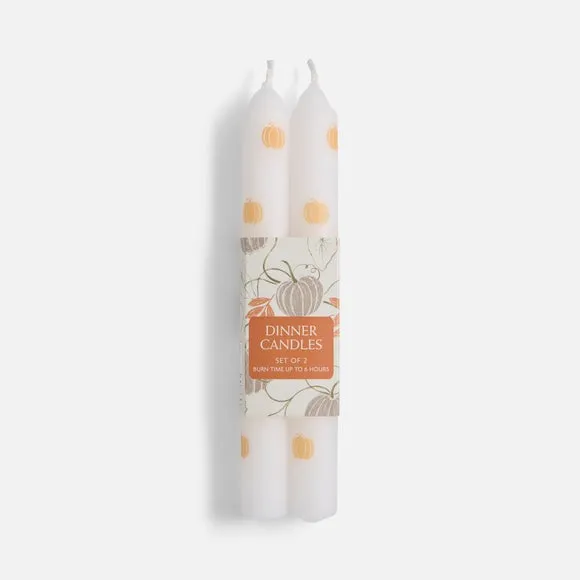 Set of 2 Pumpkin Print White Taper Candles 3