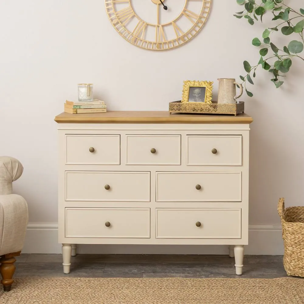 Melody Maison Taupe & Wooden 7 Drawer Chest Of Drawers - Claudia Range in Cream 2