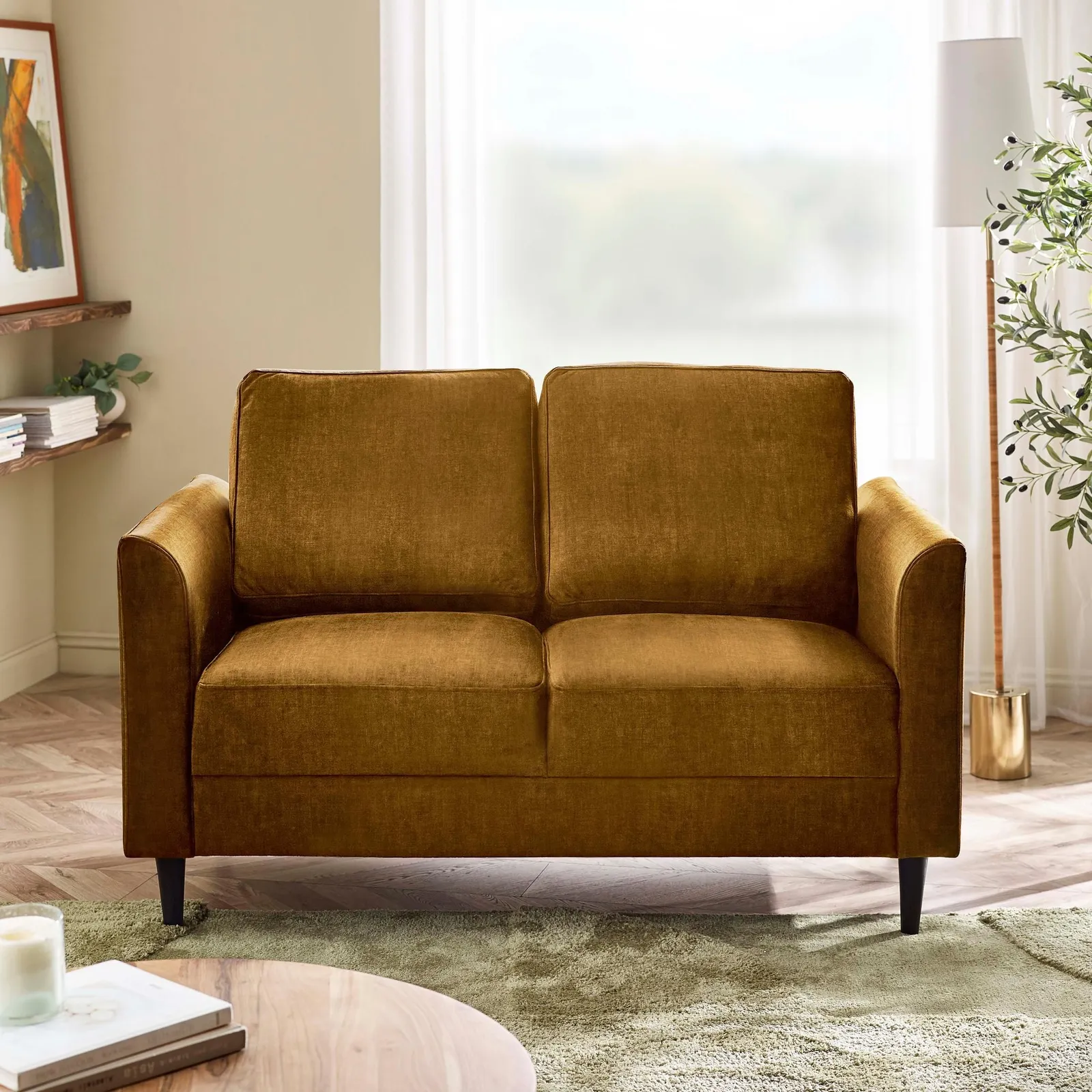 FurnitureboxUK Logan Fabric 2 Seater Sofa in Orange 2