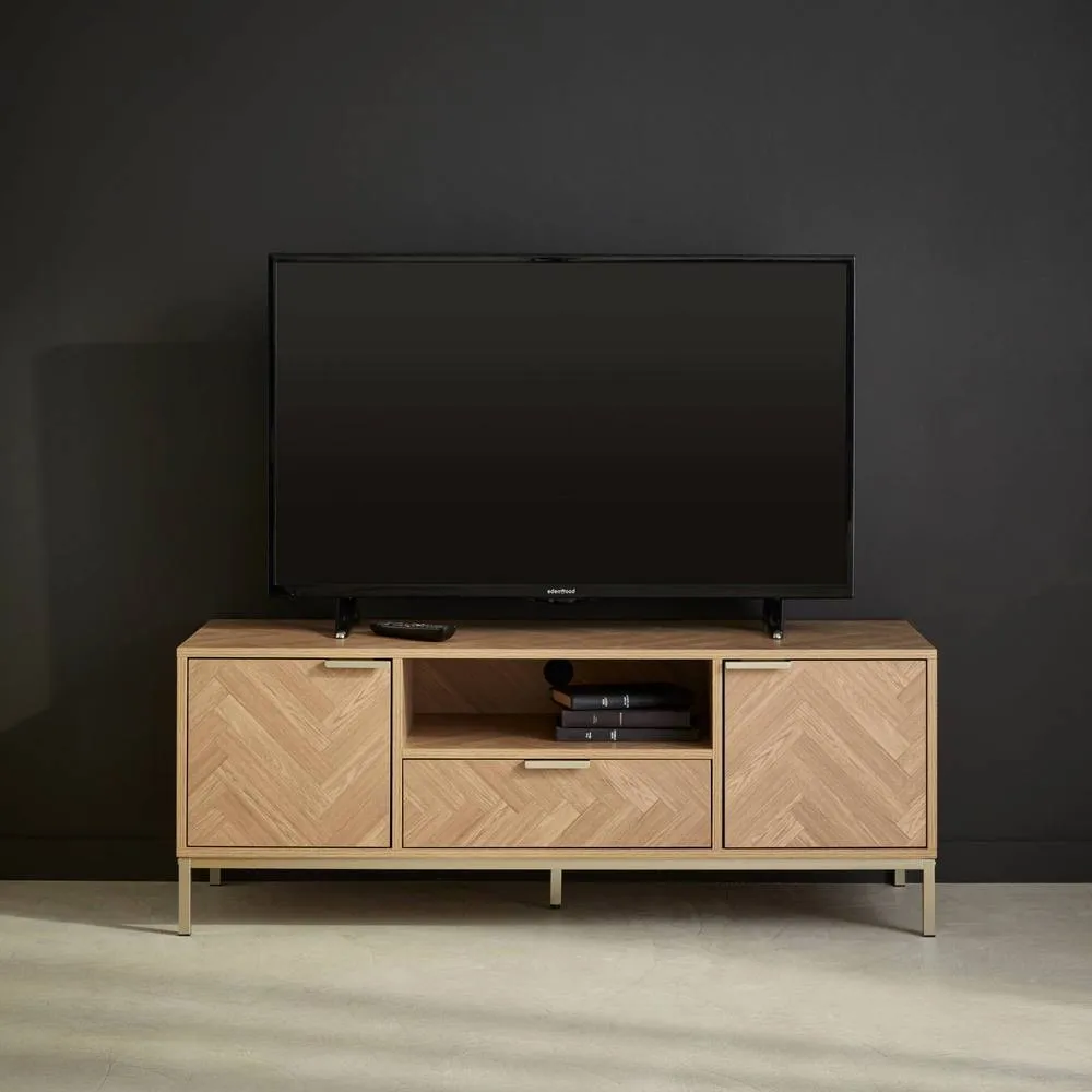 sweeek 120cm TV unit 2 cupboard herringbone 1 drawer in Beige 3
