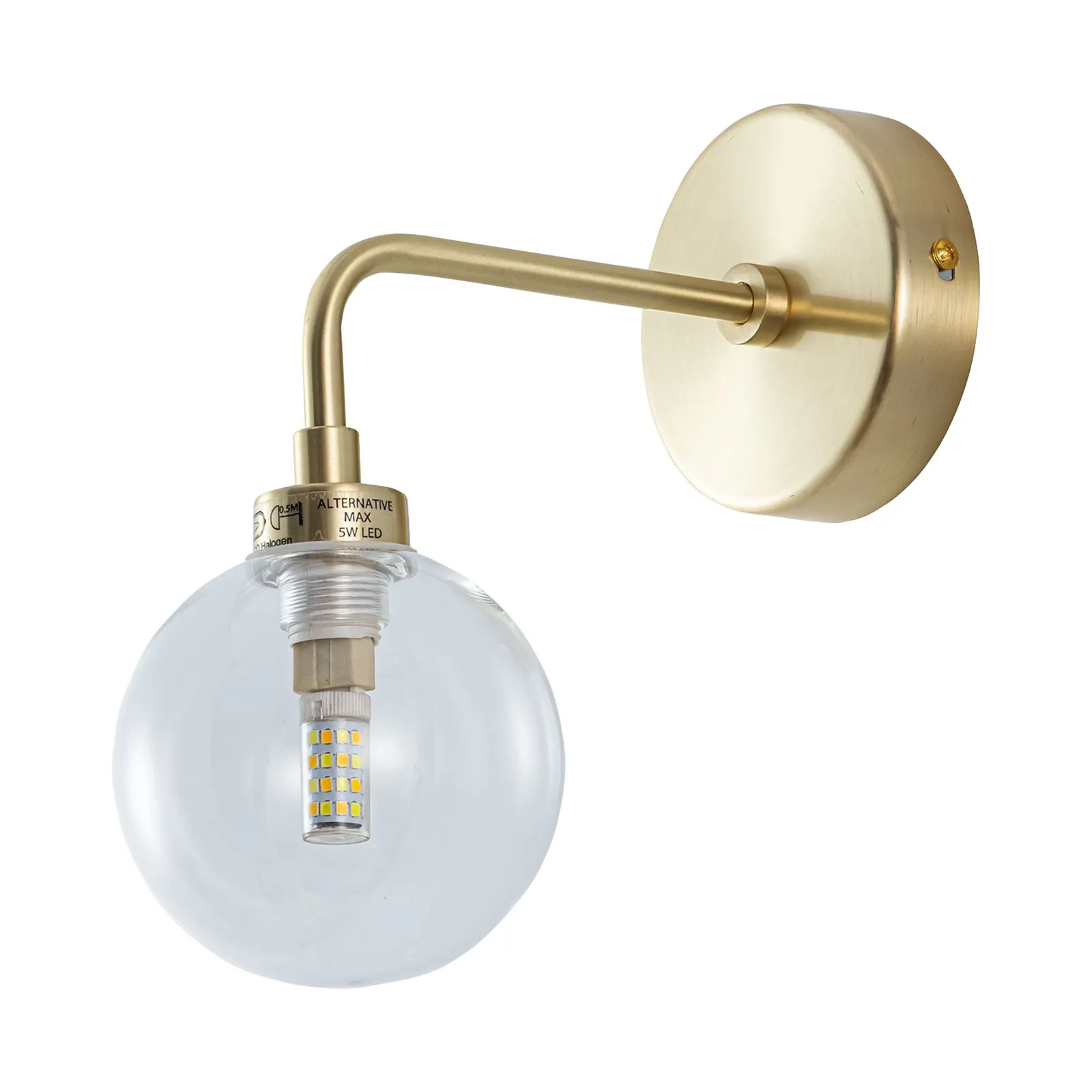 First Choice Lighting Toner - Satin Brass with Clear Glass Globe Wall Light in Gold
