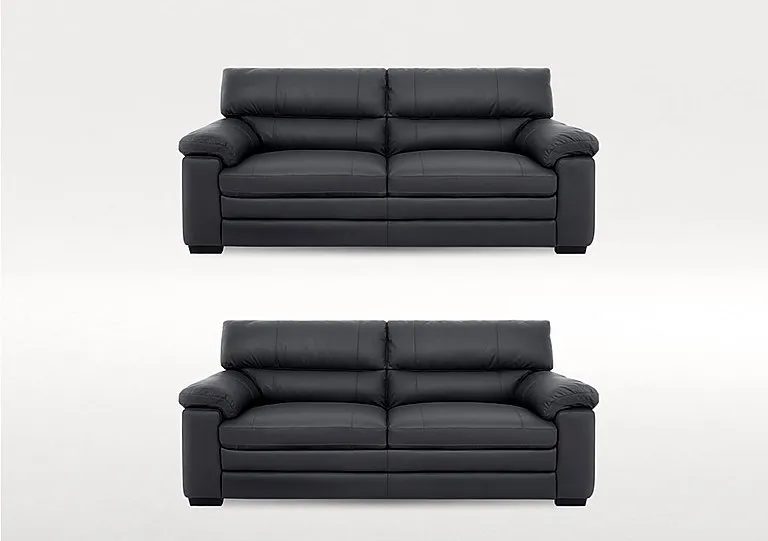 Cozee Two 2 Seater Leather Sofas Set - Shale Grey