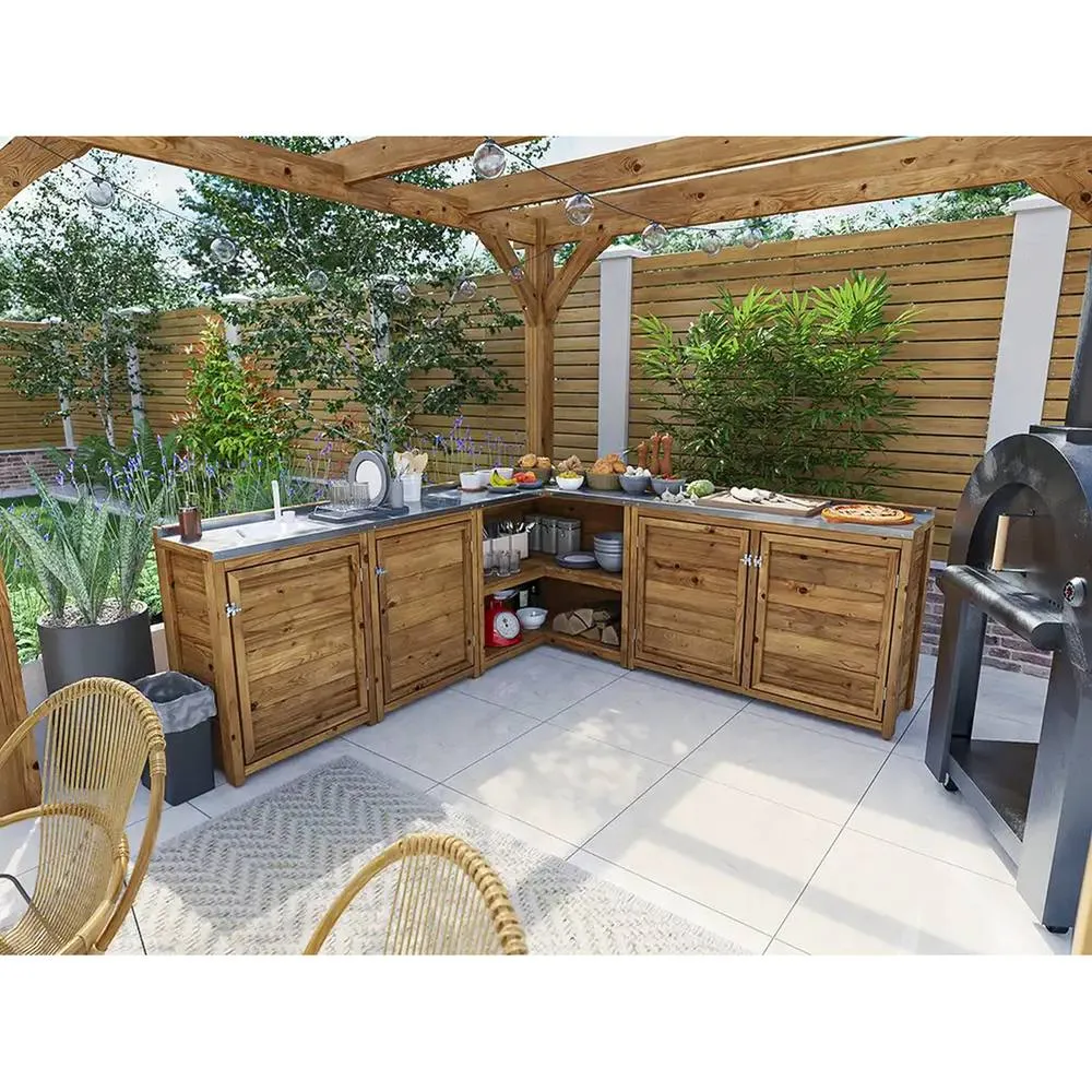 Dunster House Garden Kitchen with Left Side Sink W2m x D2m / W7' x D7' in Brown 6