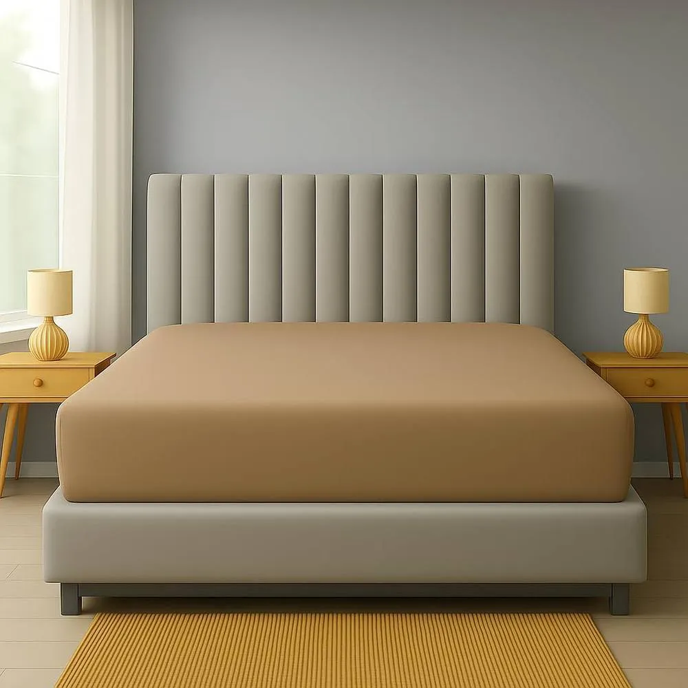 Homes-Linen Extra Deep 16"/40cm Polycotton Easy Care Fitted Sheet in Beige