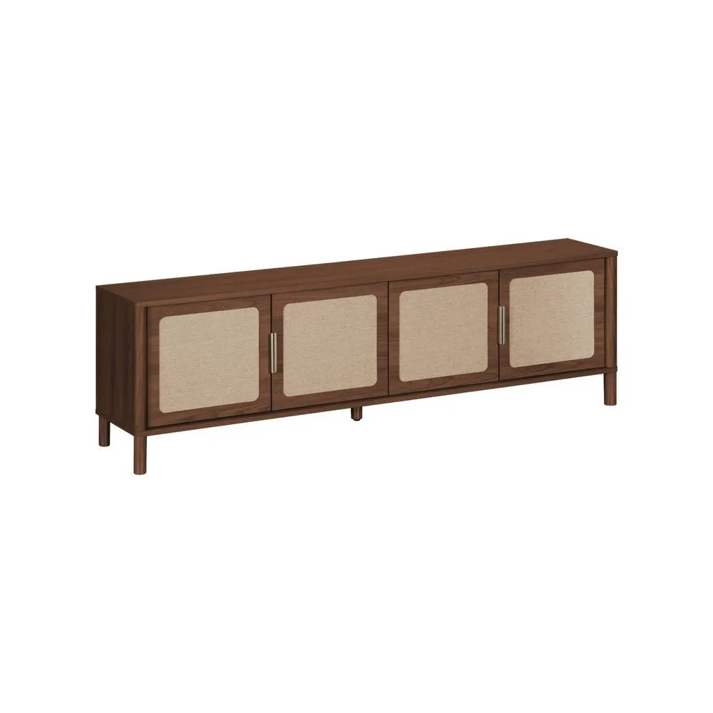 sweeek Vintage TV stand with wood decor & cane, 4 doors, 160cm in Dark Brown 2