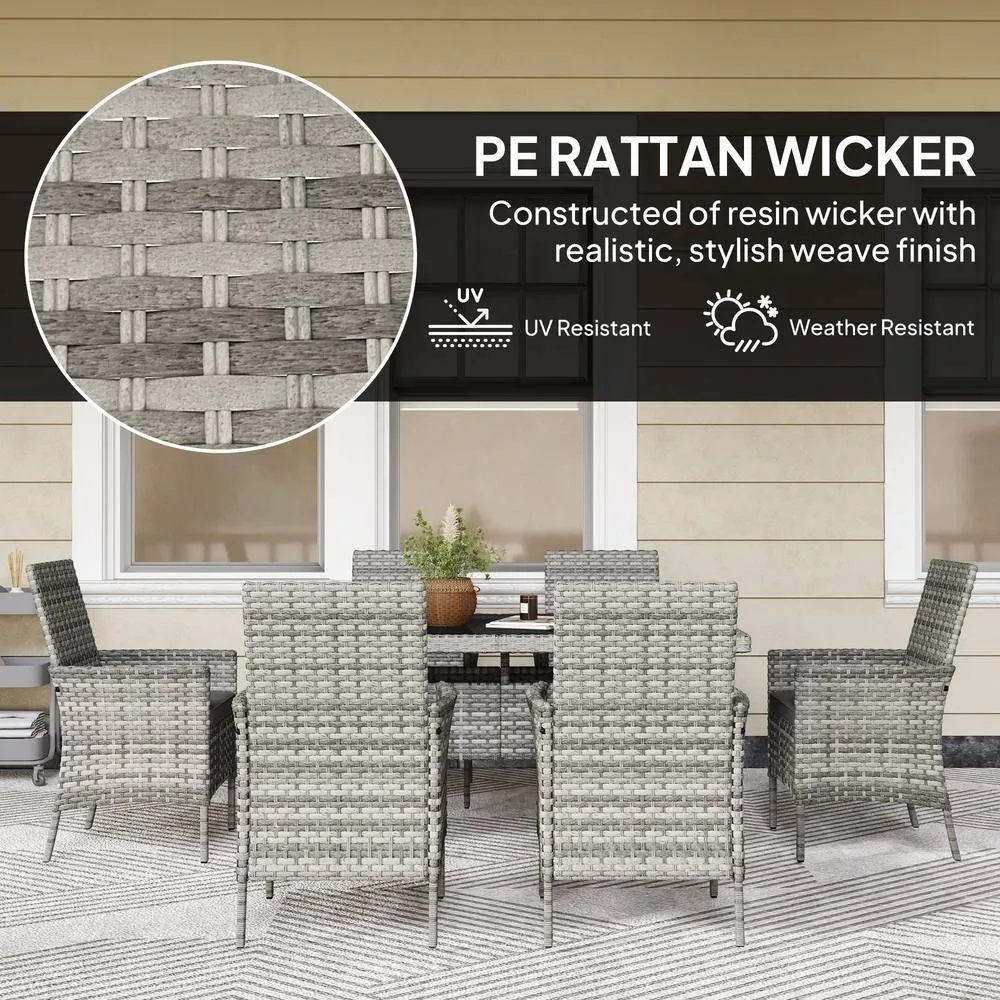 OUTSUNNY 6 Seater Rattan Garden Furniture Set with Cushions, Mixed-Grey in Dark Grey 5
