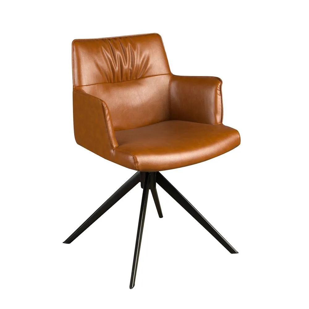 Angel Cerda Cognac Brown Leatherette Swivel Dining Chair