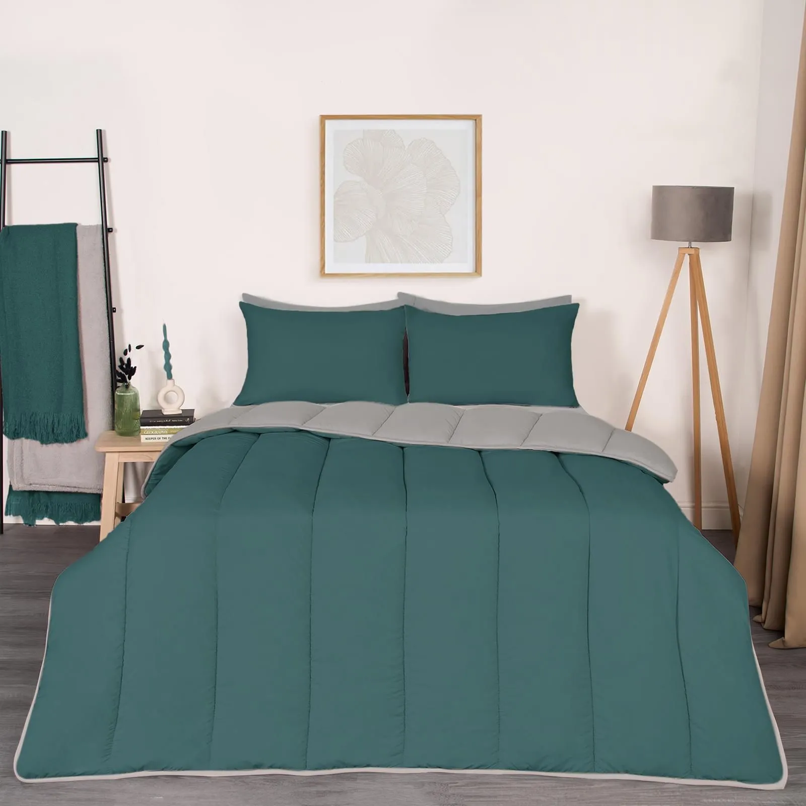 OHS Soft Coverless 10.5 TOG Duvet Set Pillowcase Quilted Cover in Dark Green