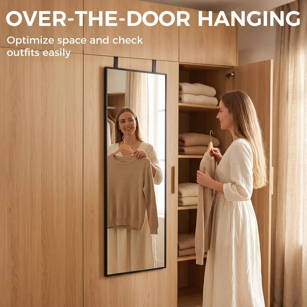HOMCOM 40 x 110 cm Full Length Wall Mirror with Adjustable Hooks, Black 4