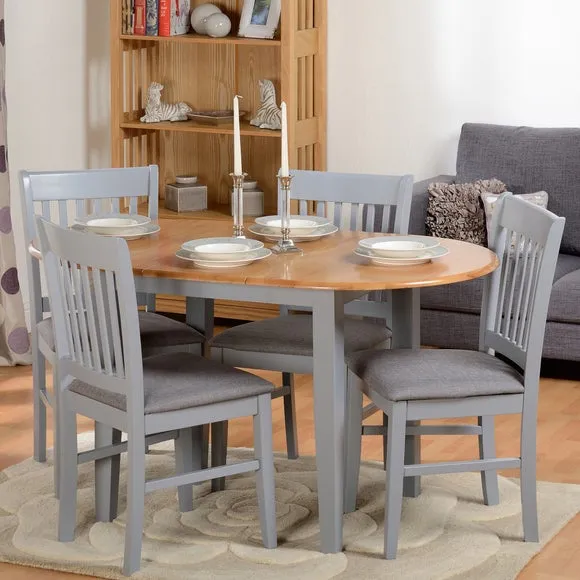 Oxford 4-6 Seater Oval Extendable Dining Table with 4 Chairs, Grey 2