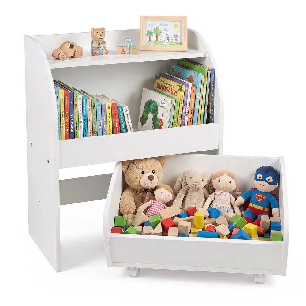 Costway Toy Storage Shelf Toy Organizer with 2 Open Shelves For Playroom in White