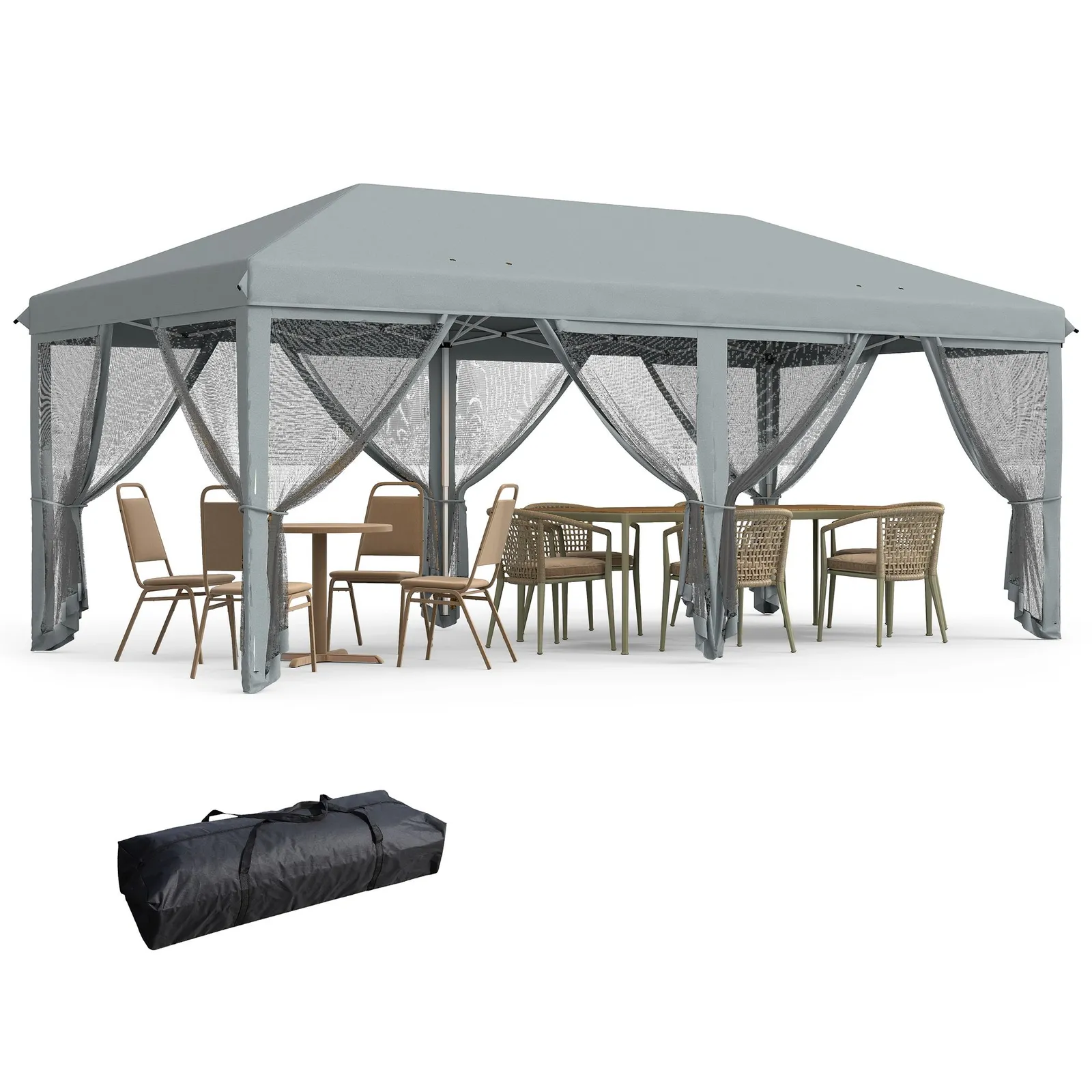 OUTSUNNY 6 x 3m Pop Up Party Tent Canopy with 6 Removable Sidewalls in Grey 2