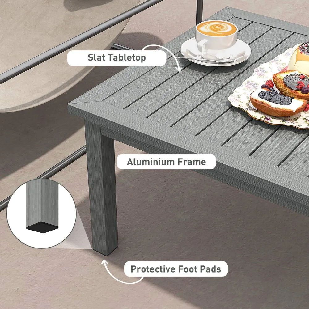 OUTSUNNY Aluminium Outdoor Coffee Table Patio Table with Slat Top, Grey 4