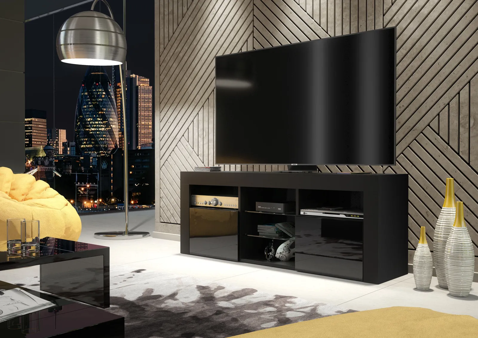 Creative Furniture TV Unit 145cm Modern - Modern Black with High Gloss Doors 2
