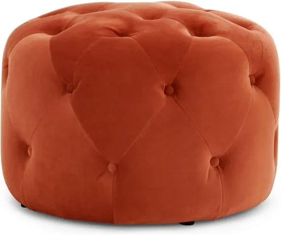 Hampton Small Round Pouffe, Flame Orange Velvet 