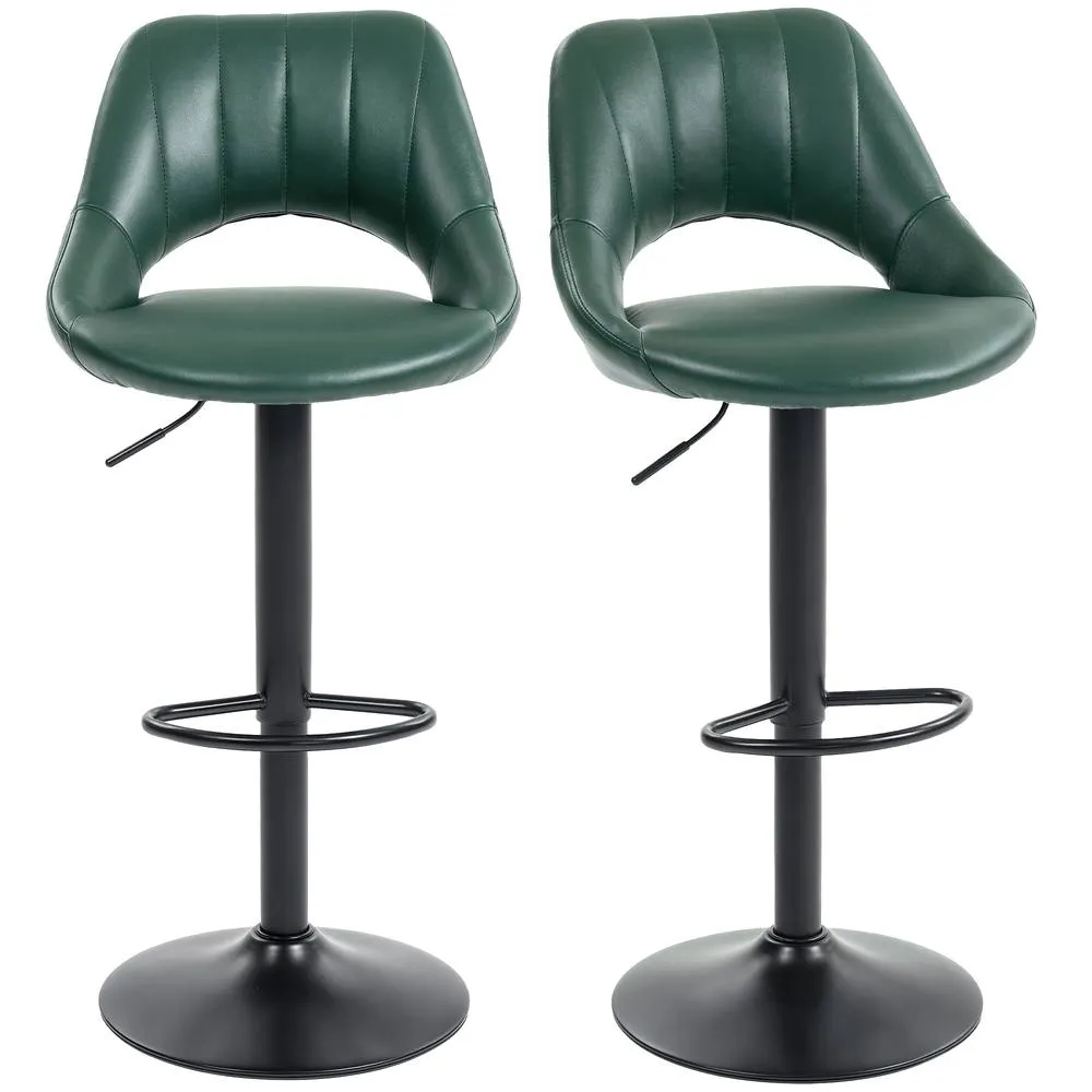 HOMCOM Barstools Set of 2, Dining Stools with Backrest & Footrest in Dark Green 2