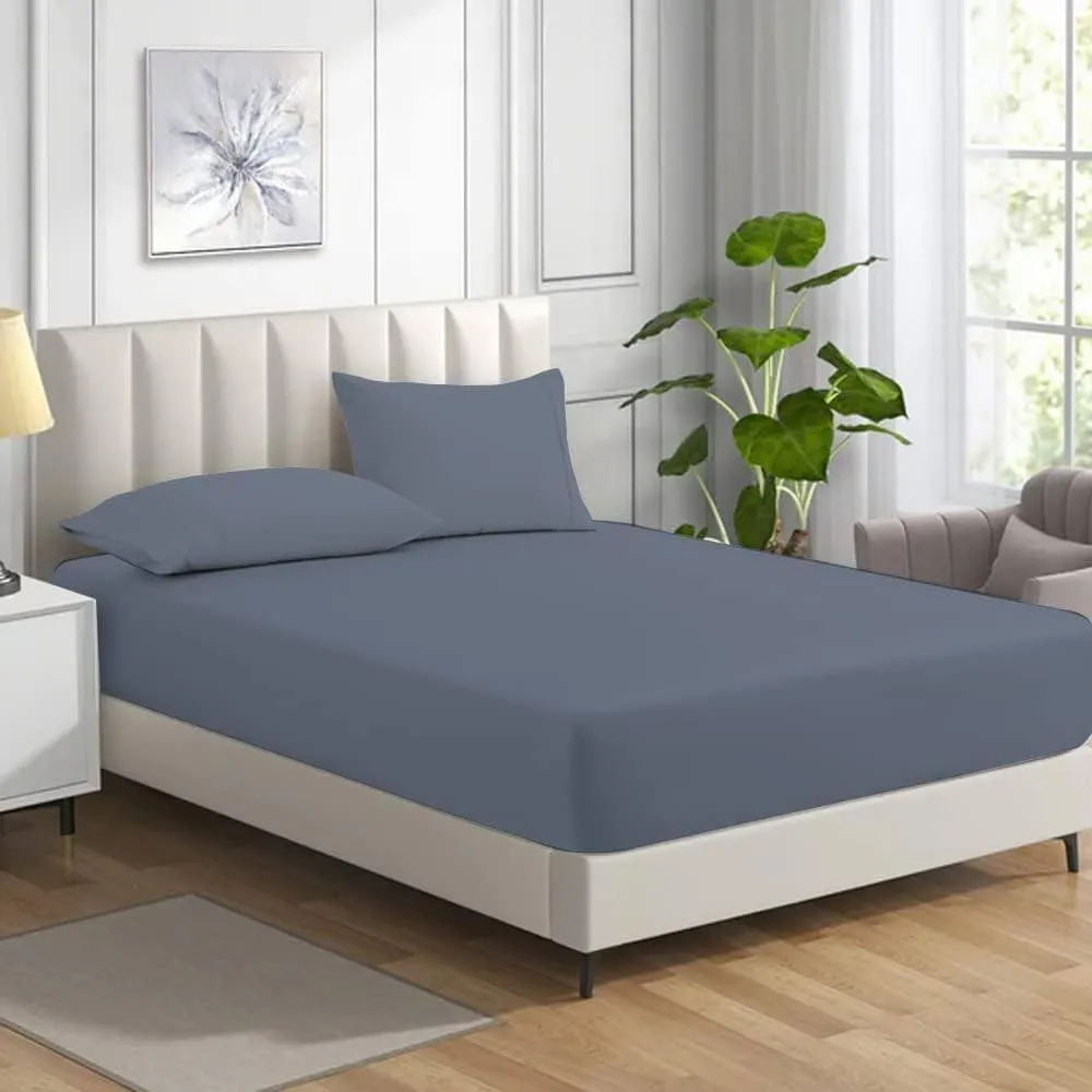 Homes-Linen Non Iron Polycotton Fitted Sheet 25cm Deep Easy Care Percale in Grey