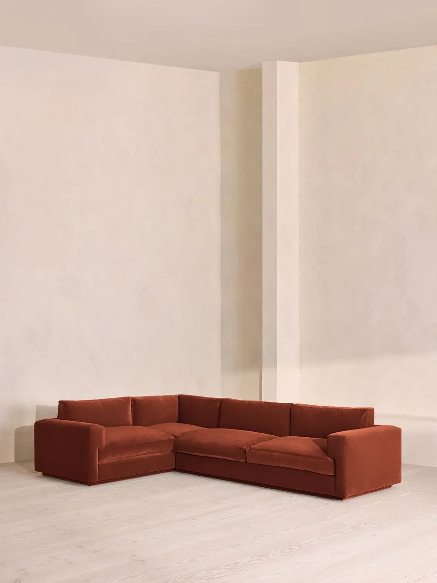 Mossley Right L-Shape Sofa, Velvet, Rust
