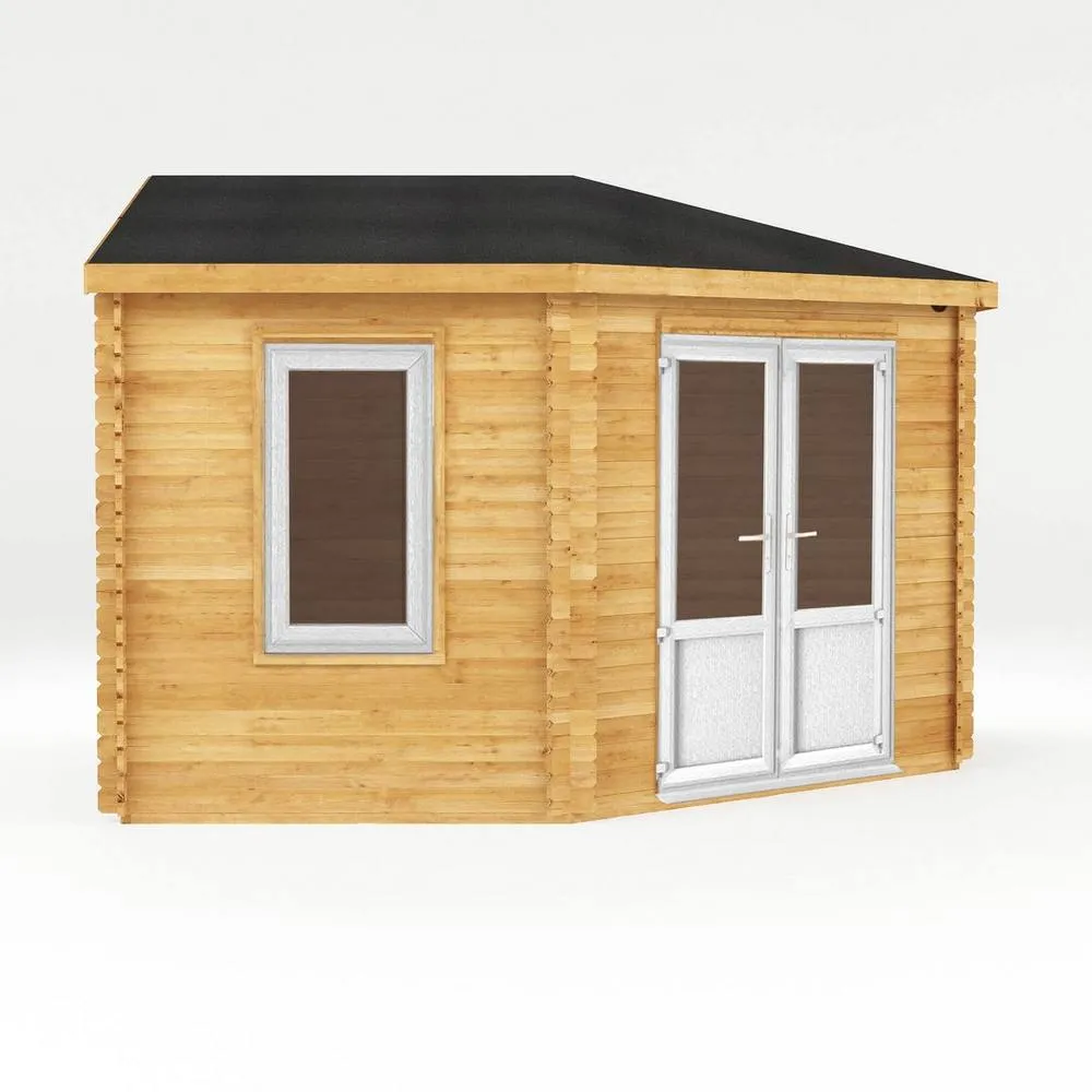 Mercia 4 x 4 m Corner Cabin with White UPVC Windows & Doors in Light Tan 4