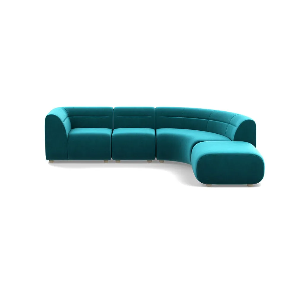 Heal's Lilli Right Hand Facing Curved Corner Sofa Smart Velvet Petrol Natural Beech Feet 1