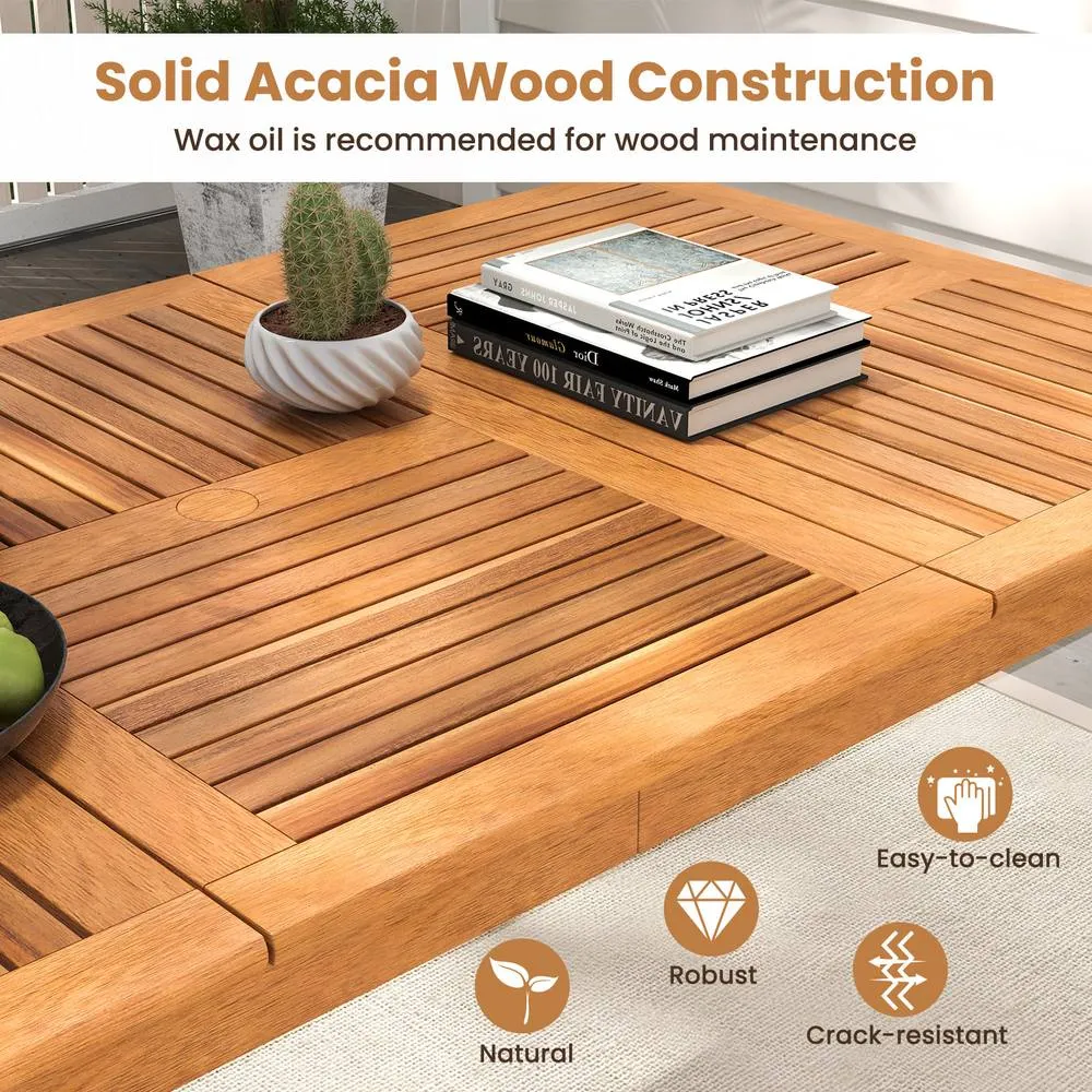 Costway Patio Table Outdoor Acacia Wood Dining Table for 6 People-Natural in Natural 6