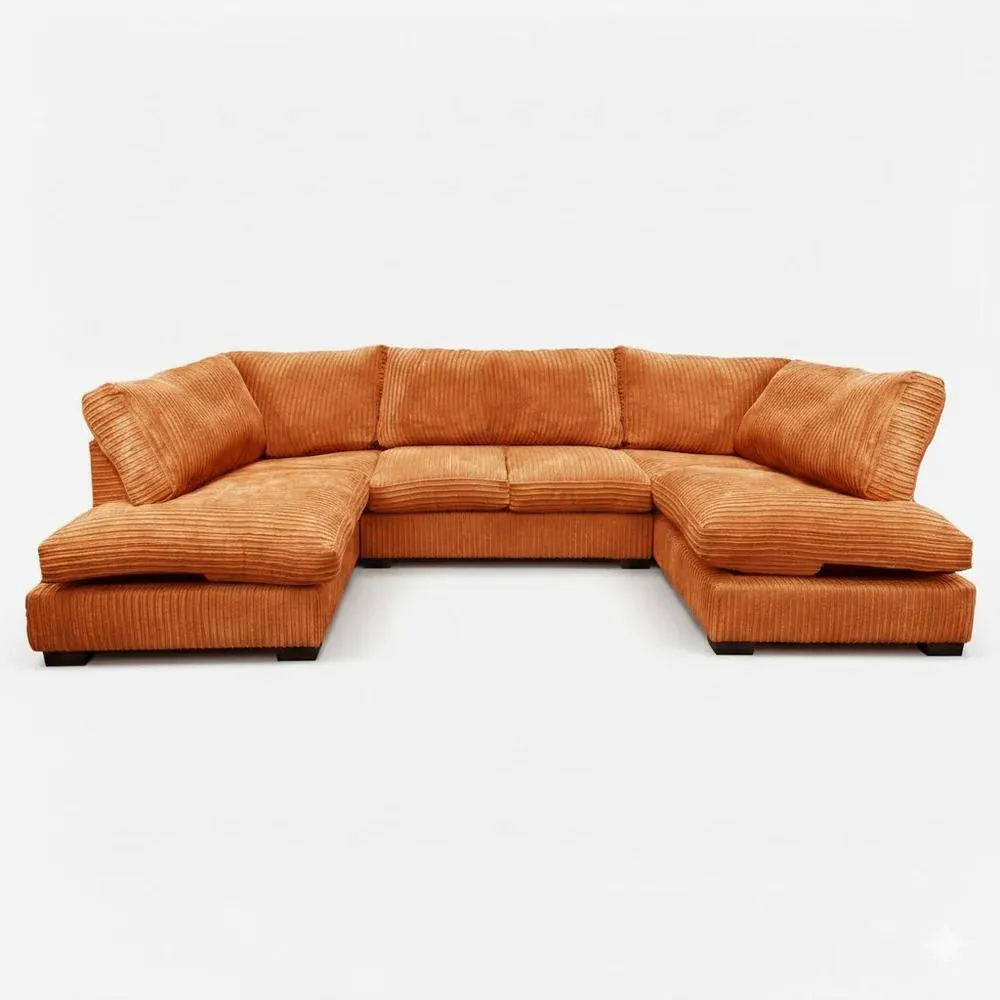 Bliss Furniture Jumbo Cord U Shaped Full Back Sofa in Orange