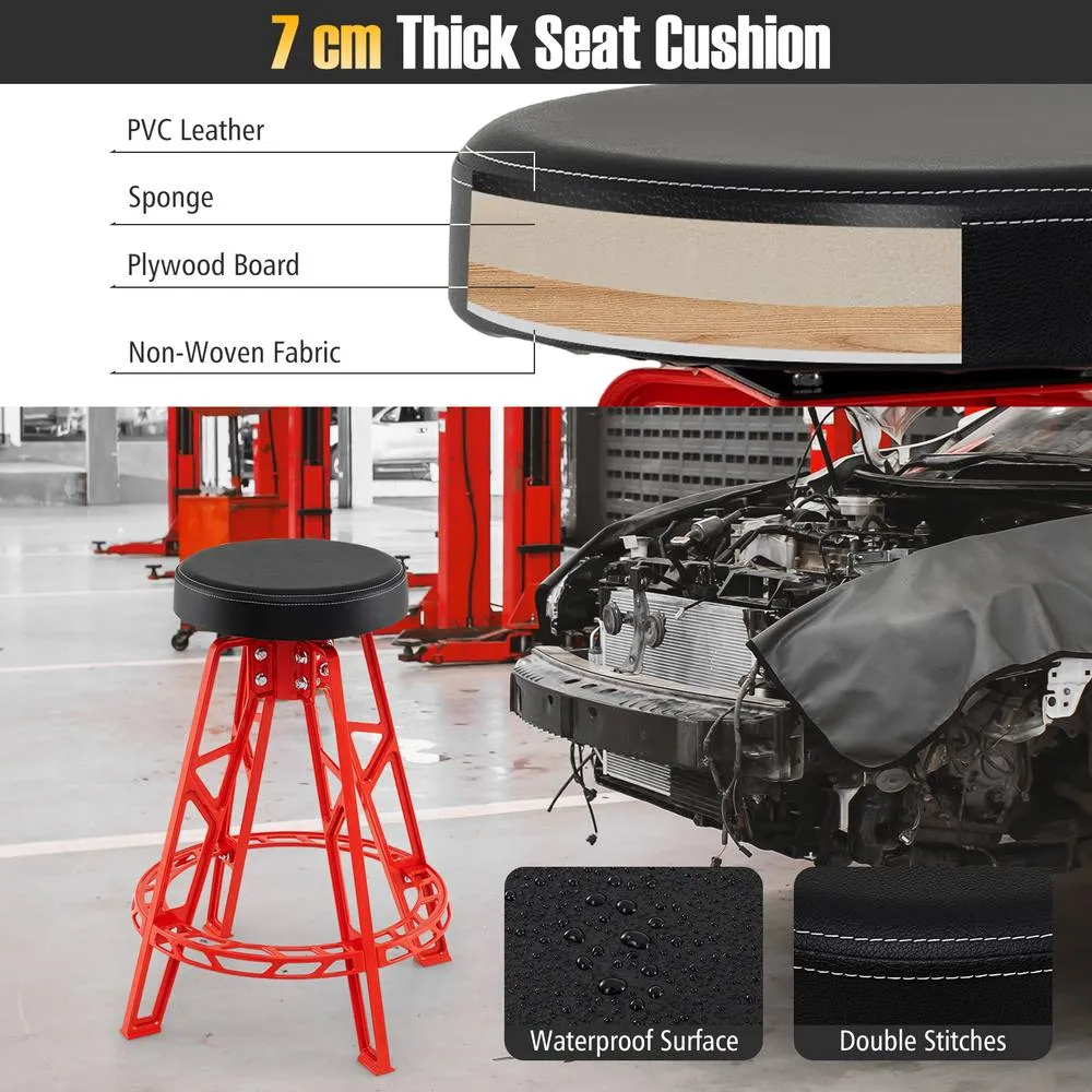 Costway 28" Swivel Shop Stool Garage Chair w/ Round Padded Seat Mechanic Stool 5
