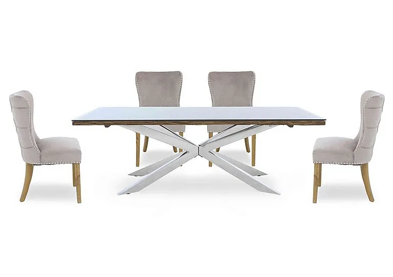 Kiara Large Rectangular Dining Table with Chrome Legs and 4 Luxe Fabric Chairs