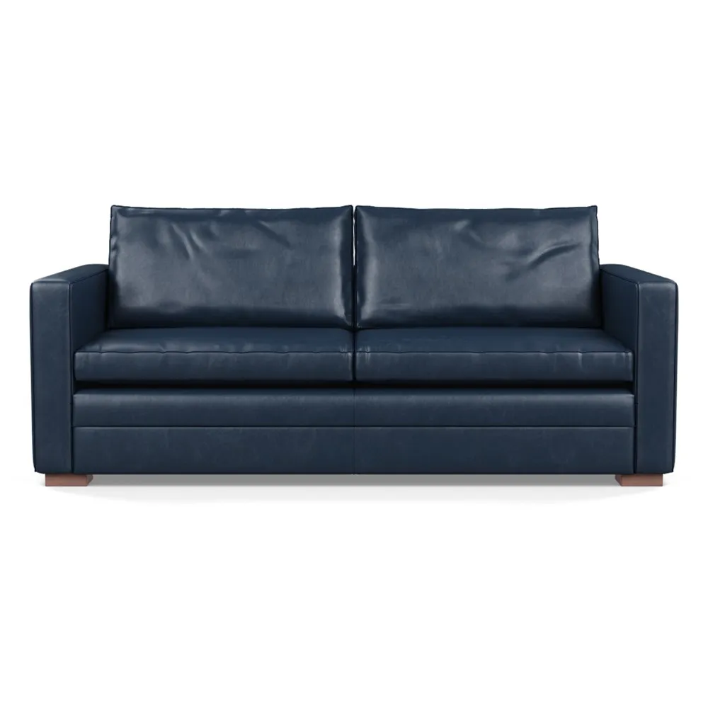 Heal's Palermo 3 Seater Sofa Leather Stonewash Navy Blue 279 Walnut Feet 1