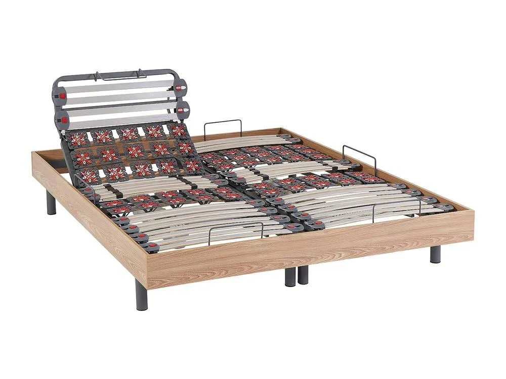 Vente-unique Electric Adjustable Upholstered Bed Base - Slats & 2X25 Discs - 2 X in Light Oak 6