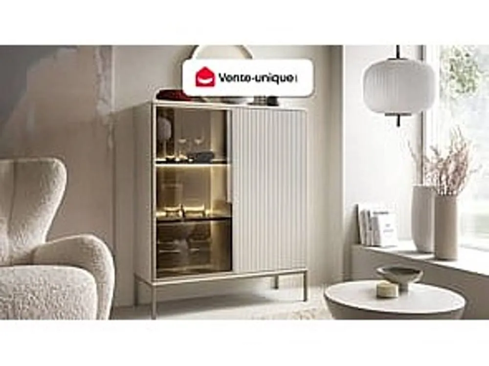 Vente-unique Display Cabinet With 2 Doors, Leds In MDF & Smoked Glass - Beige and 3