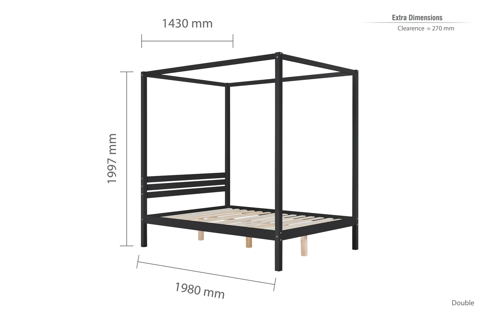 Birlea Four Poster Bed Frame Solid Wood 4 Poster Canopy Mercia in Black 6