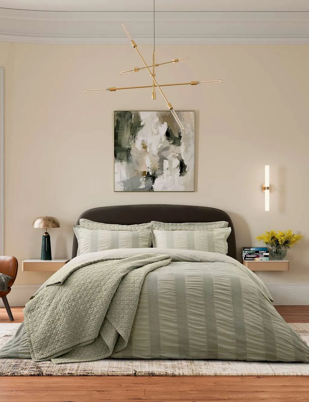 Bedeck of Belfast Pure Cotton Waffle Stripe Bedding Set Green