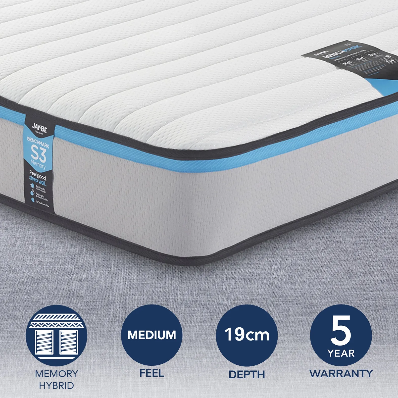 Jay-Be Benchmark S3 Medium Memory Fibre Sprung Mattress White