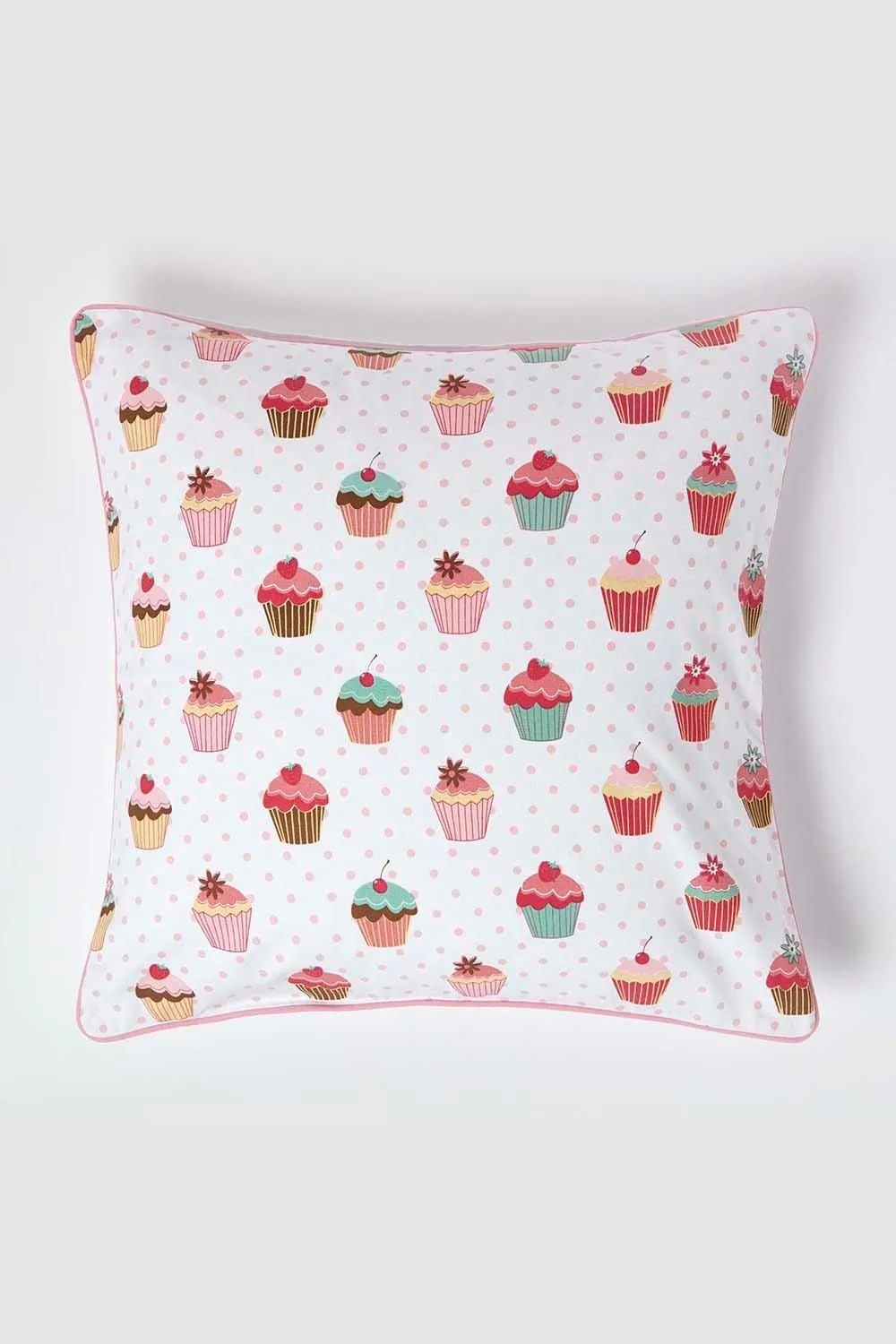 Homescapes Cotton Cup Cakes Cushion Cover in Pink