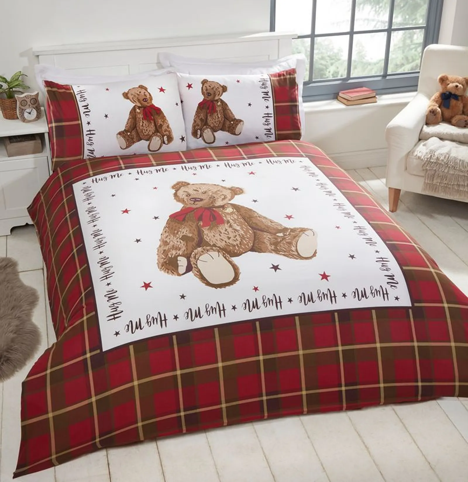 Rapport Home Hug Me Bear Duvet Cover Set with Pillowcase in Red