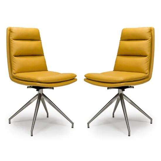 Nobo Ochre Faux Leather Dining Chair With Steel Legs In Pair