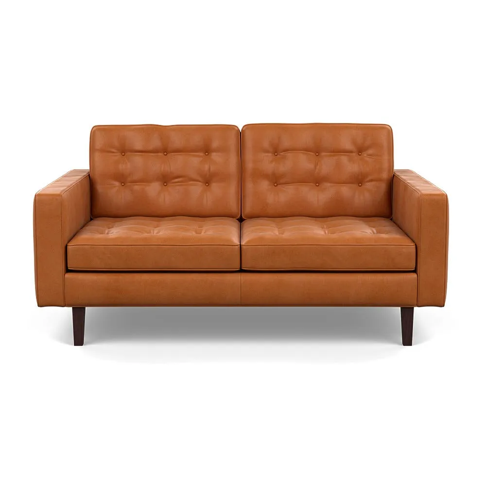 Heal's Hepburn 2 Seater Daino Leather Treacle Black Feet