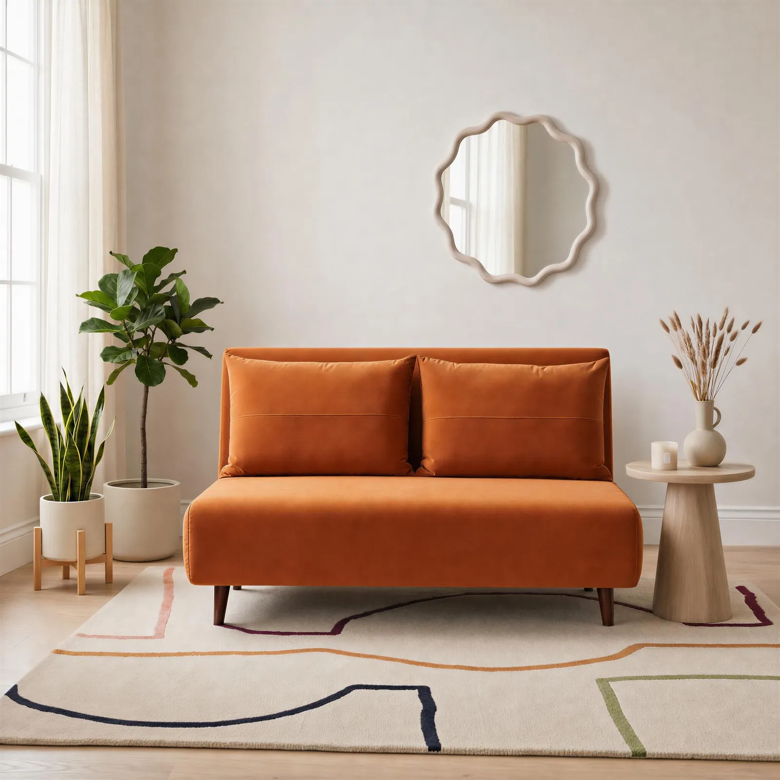 FurnitureboxUK Bobby Orange Velvet Double Folding Sofa Bed 2