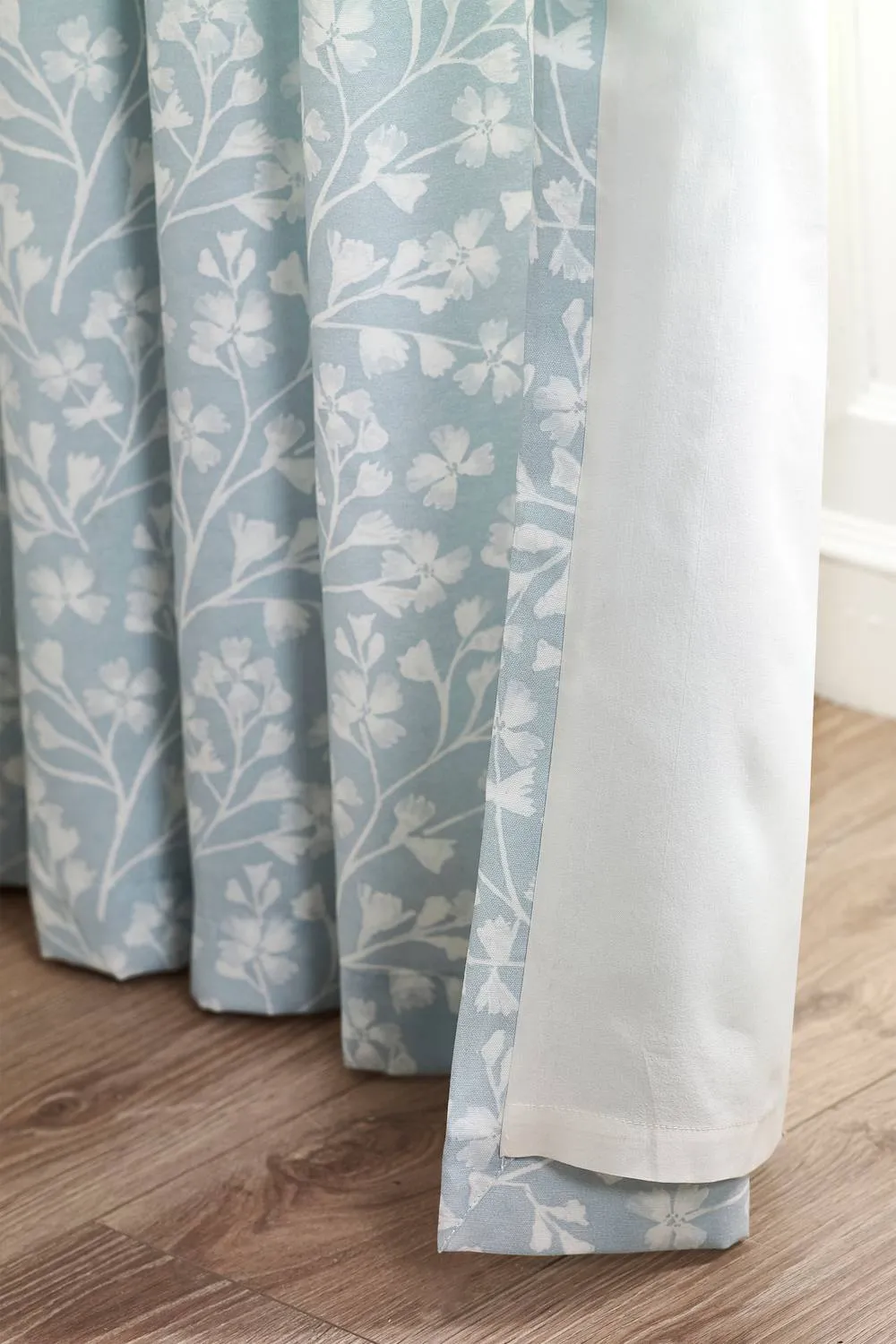 Catherine Lansfield 'Brooke Floral' Lined Eyelet Curtains in Duck Egg Blue 4