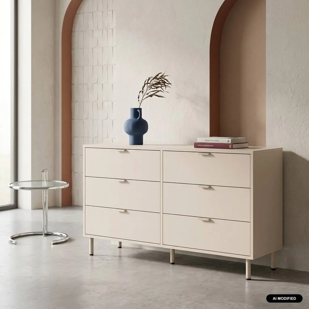 sweeek Chest of 6 drawers wood decor & metal in Beige 1