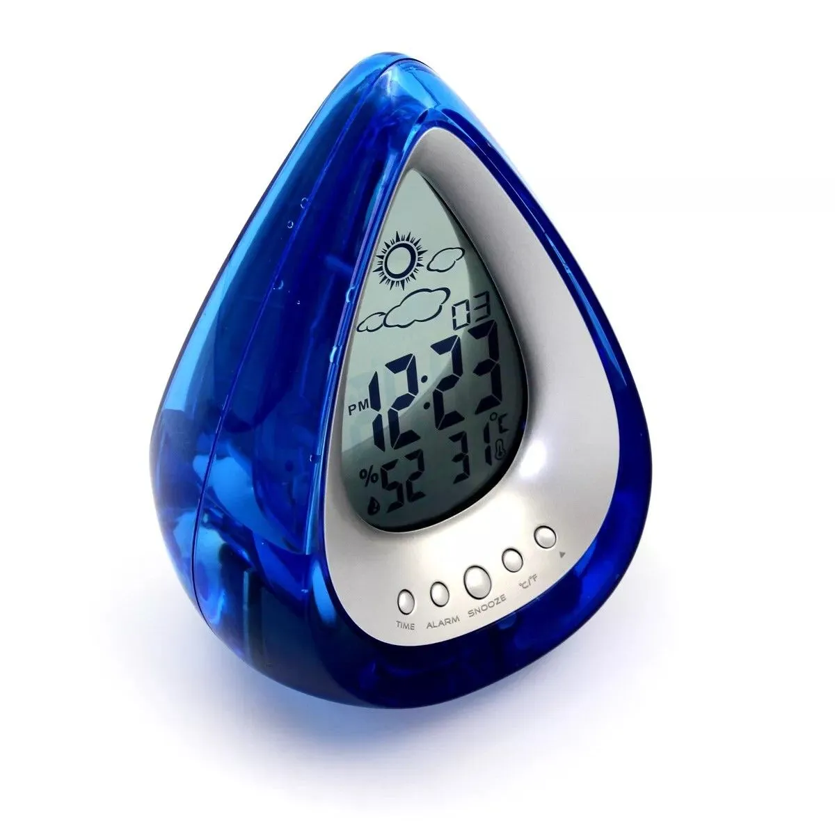 Smart Living Water Powered Multi Function Digital Battery-Free Drop Shape Desk Clock in Blue 3