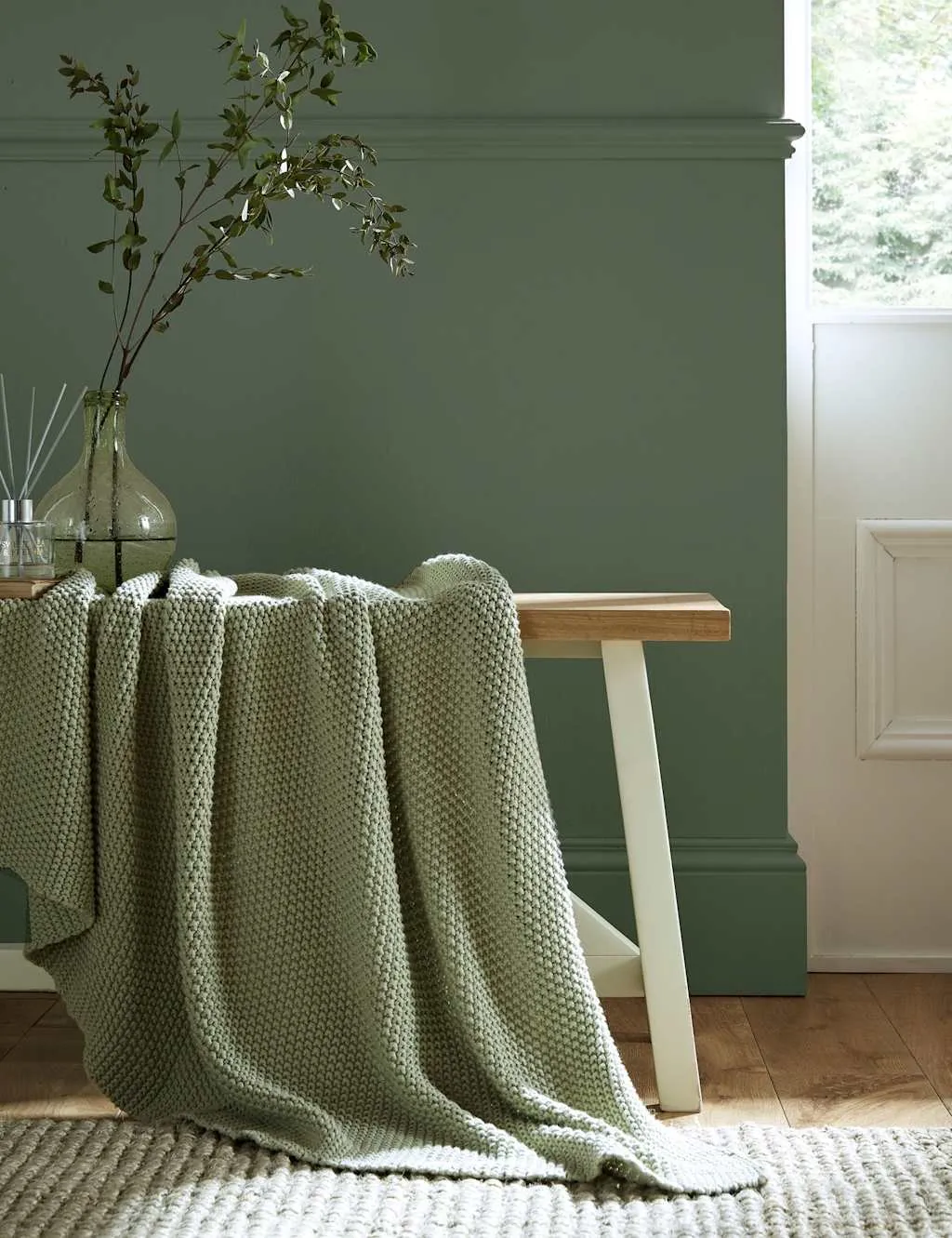 LAURA ASHLEY HOME Pure Cotton Parker Knitted Throw Light Green