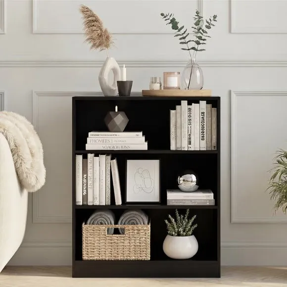 Return - Cambridge 3 Tier Low Bookcase, Black 2