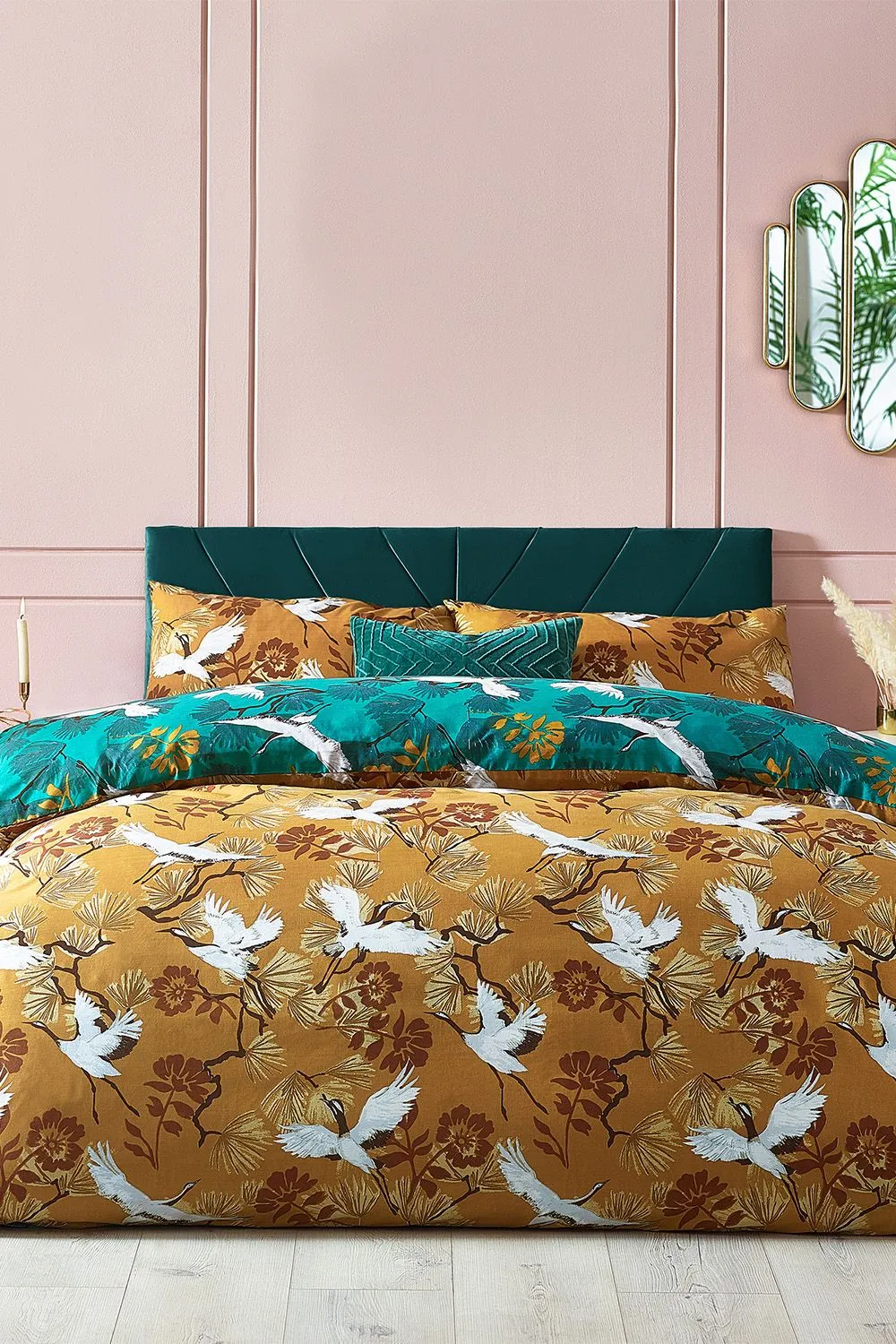 Furn Demoiselle Botanical Reversible Duvet Cover Set in Mustard