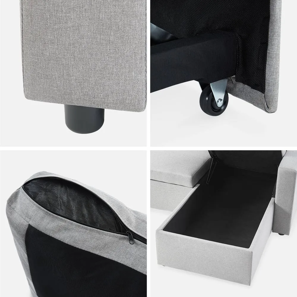 sweeek 3-seater Compact Reversible Corner Sofa Bed in Light Grey 4