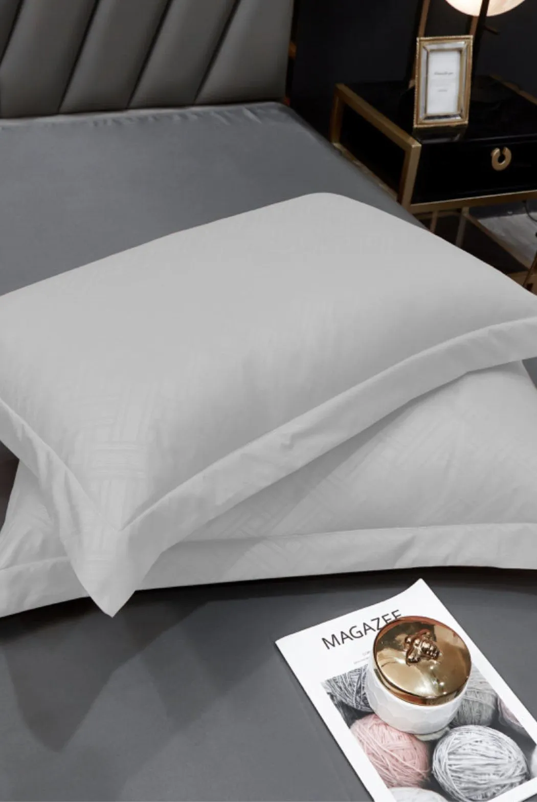 Ezysleep 100% Egyptian Cotton Grey Oxford Pillowcase Set in Silver 1