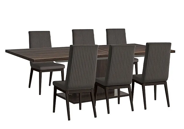 Venezia 200 cm Extending Dining Table and 6 Fluted Faux Leather Chairs Set - Walnut
